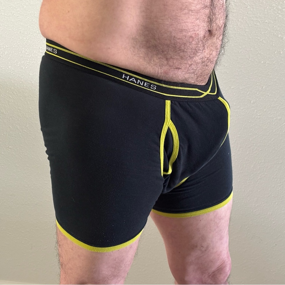 Hanes Men’s Black Boxer Briefs with Yellow Accents